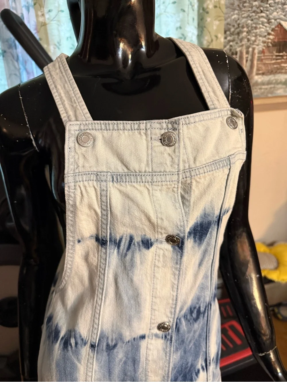 GAP Blue and White Tie-Dye Denim Overall Mini Dress